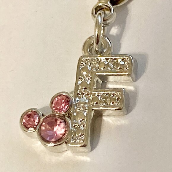 Vintage Disney Pink Crystal Mickey Mouse Ears Charm Clip On Initial Letter F - Picture 6 of 10